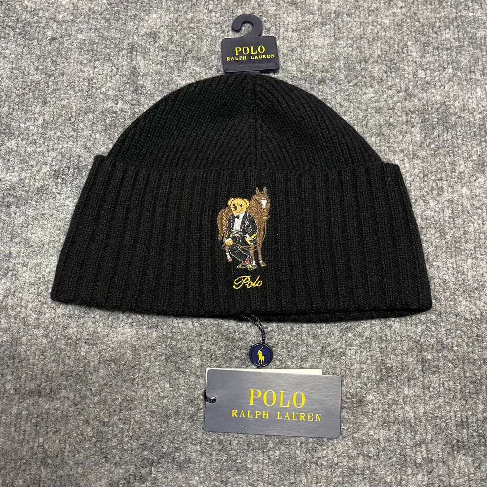 Polo Ralph Lauren Beanie Black Polo Bear Horse Hat Lunar New Year Wool Ribbed
